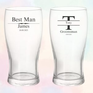 Personalised Wedding Beer Pint Glass for Groom, Best Man, Groomsmen, Usher - Tulip Glass